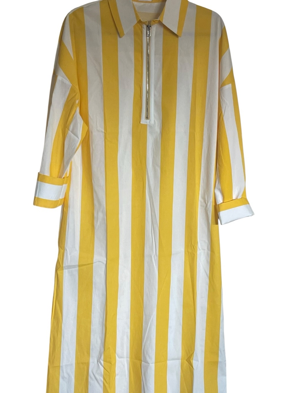 GLOERIA Yellow & White Striped Zip-Front Top